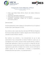 Inauguración Centro Mipymes LOYOLA Palabras del ministro Nelson Toca Simó, 10 de junio del 2019 