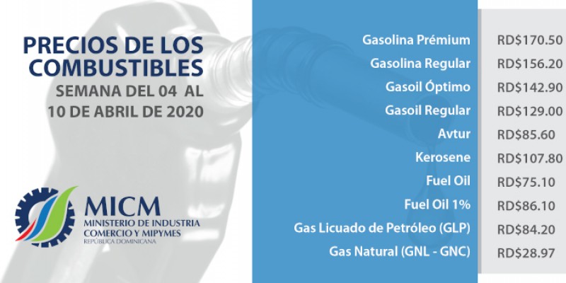 PRECIOS OFICIALES COMBUSTIBLES SEMANA DEL 4 AL 10 DE ABRIL DE 2020 PRECIOS DE LAS GASOLINAS Y GASOIL CAEN 24% DURANTE EL MES DE MARZO